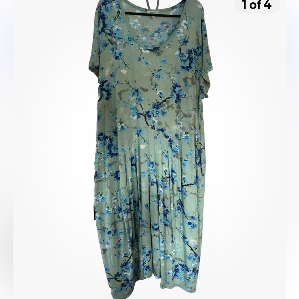 ORIENTIQUE Australia Green Floral Lagenlook Dress 2X Plus Size B54